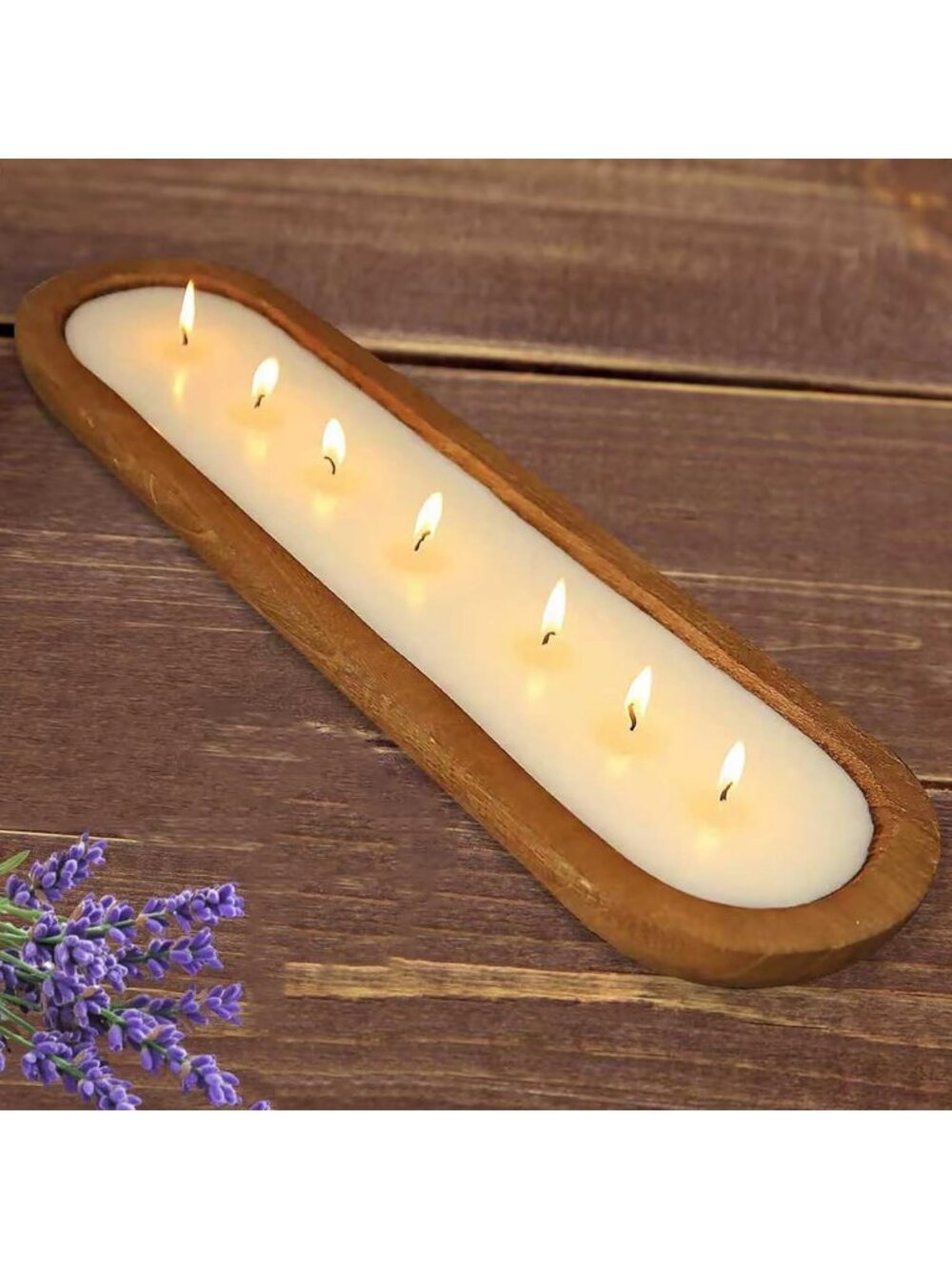 Large Lavender Aromatherapy Candle - 7 Wicks, 32oz Wooden Bowl - Perfect Gift